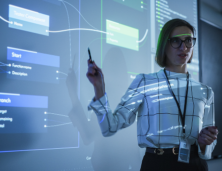 Woman presenting information