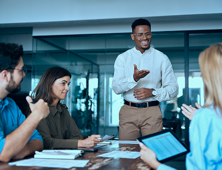 Man presenting to coworkers